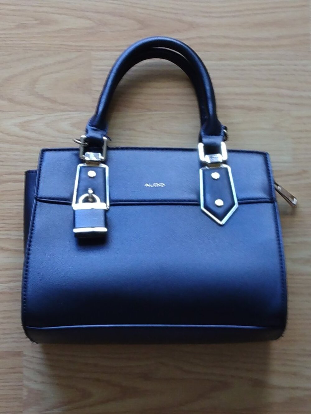 Aldo Black and Gold Satchel with Crossbody Strap